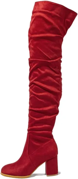 YING LAN Over The Knee High Boots For Women Pull On Side Zipper Chunky Block Heel Thigh High Boots
