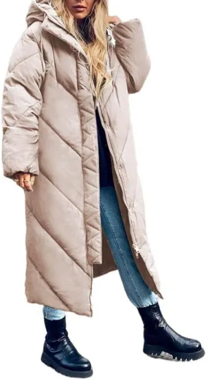 Yousify Women's Hooded Long Puffer Coat Winter Longer Thickened Down Jacket Zip Cotton Outwear