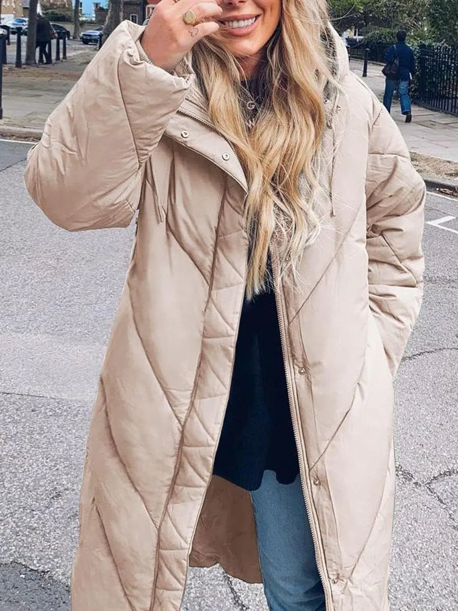 Yousify Women's Hooded Long Puffer Coat Winter Longer Thickened Down Jacket Zip Cotton Outwear