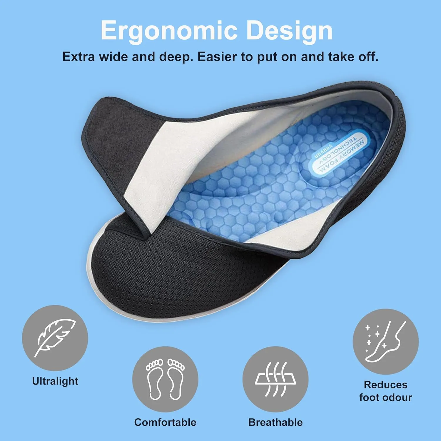 youyun Orthopedic Shoes for Women, Wide Fit Slip On Sneakers for Diabetics, Plantar Fasciitis and Swollen Feet Support, Lightweight Comfort and Breathable (Size 6-10)