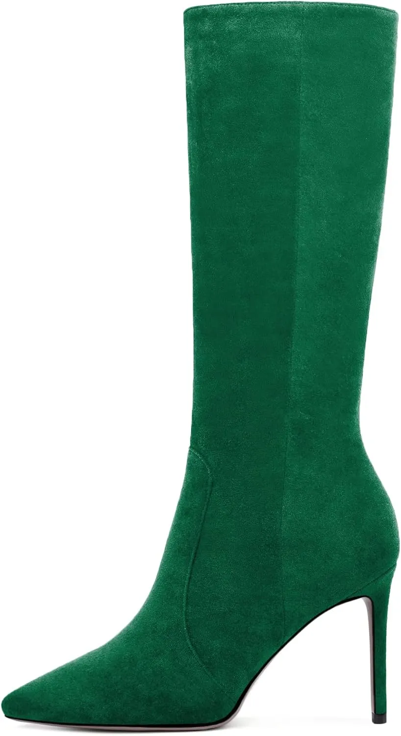 Zamikoo Women's Knee High Boots, Pointed Toe High Heel Thigh High Boots, Dressy Sexy Stiletto Heel Tall Boots, Zip Closure with Fur 3.5 Inch