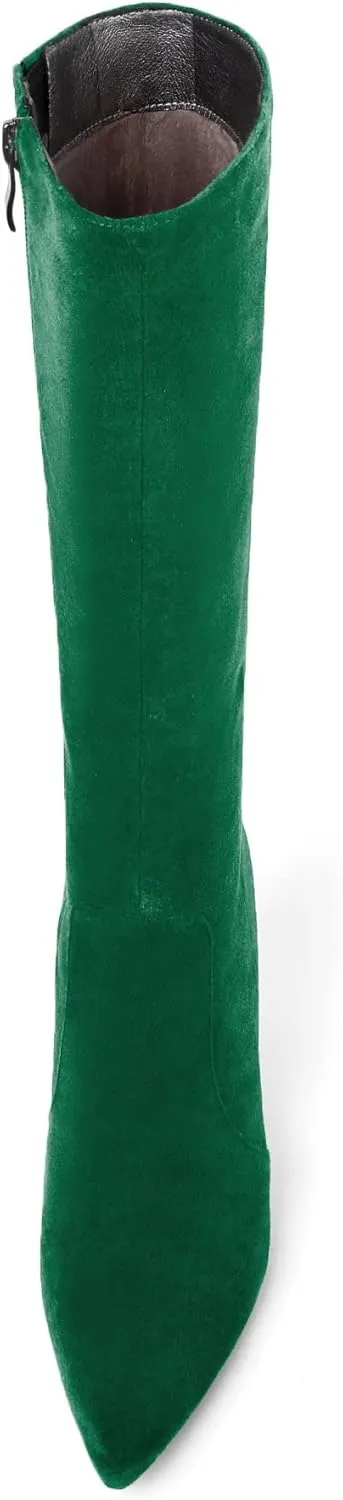 Zamikoo Women's Knee High Boots, Pointed Toe High Heel Thigh High Boots, Dressy Sexy Stiletto Heel Tall Boots, Zip Closure with Fur 3.5 Inch