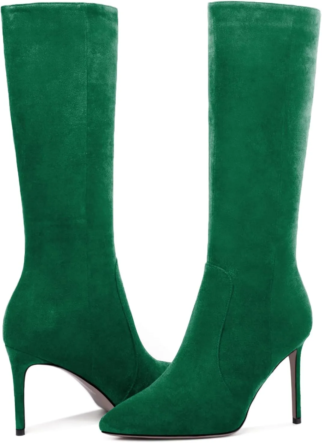 Zamikoo Women's Knee High Boots, Pointed Toe High Heel Thigh High Boots, Dressy Sexy Stiletto Heel Tall Boots, Zip Closure with Fur 3.5 Inch