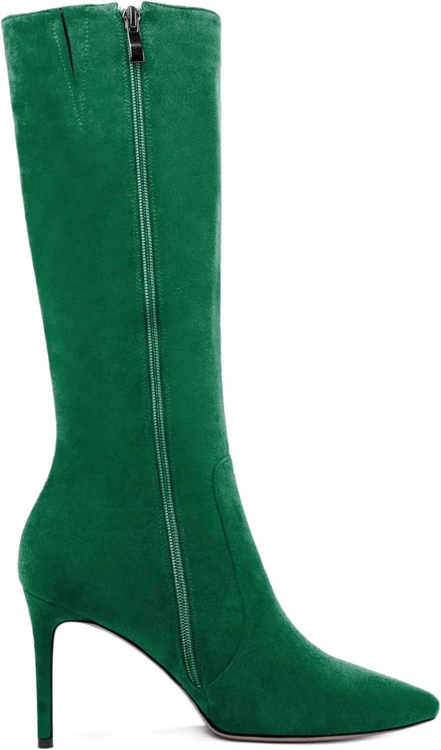 Zamikoo Women's Knee High Boots, Pointed Toe High Heel Thigh High Boots, Dressy Sexy Stiletto Heel Tall Boots, Zip Closure with Fur 3.5 Inch