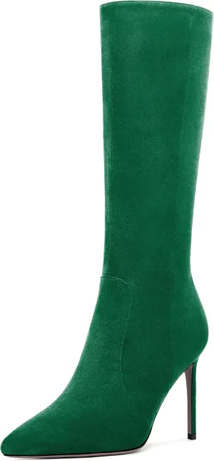 Zamikoo Women's Knee High Boots, Pointed Toe High Heel Thigh High Boots, Dressy Sexy Stiletto Heel Tall Boots, Zip Closure with Fur 3.5 Inch