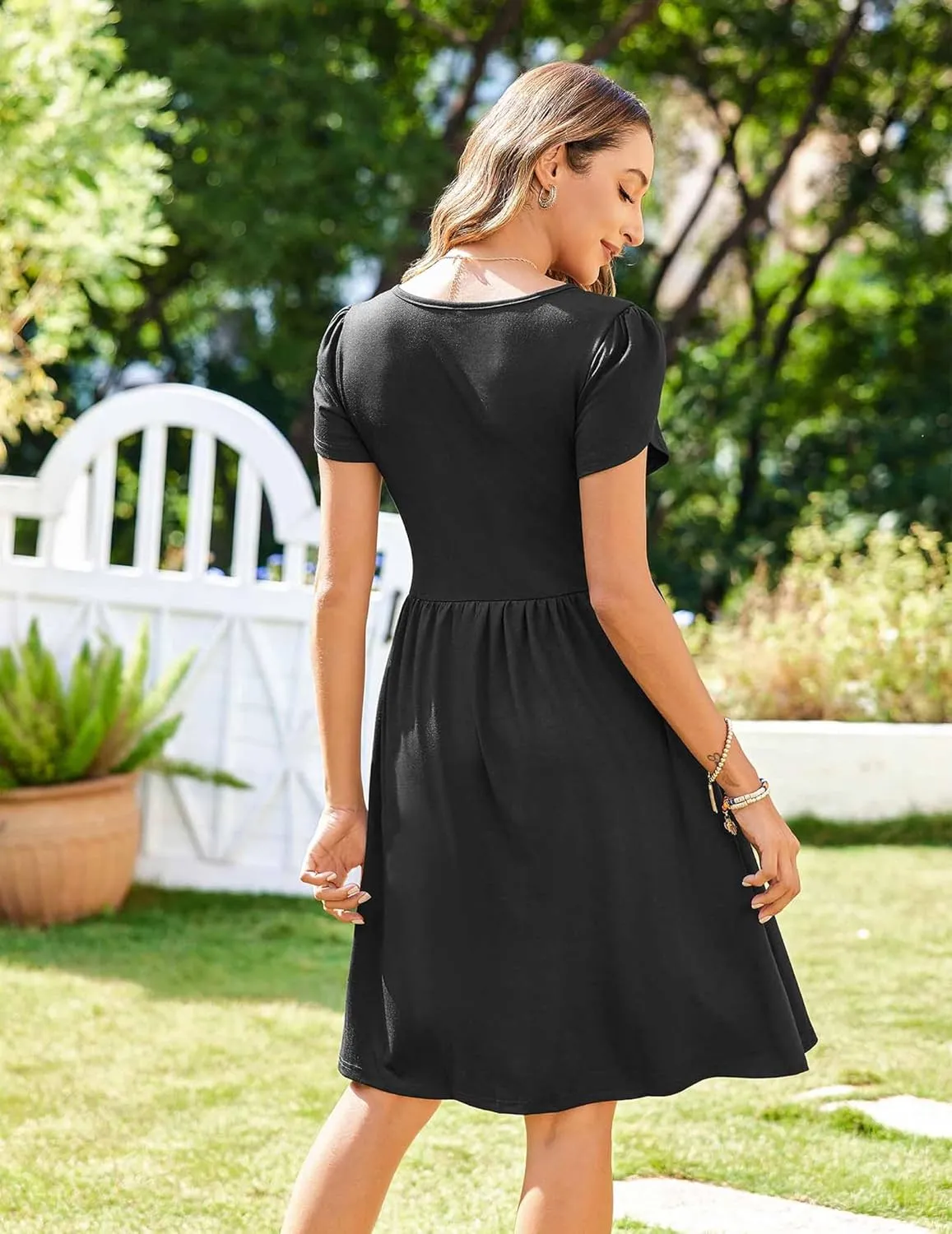 Zeagoo Womens Summer Dress Mini Petal Short Sleeve Dresses Pleated Button Down V Neck Floral Beach Swing Vacation Dress 2025