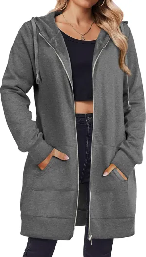 Zeagoo Zip Up Hoodies For Women Long Sleeve Oversized Sweatshirts Casual Lightweight Fleece Jackets With Pockets
