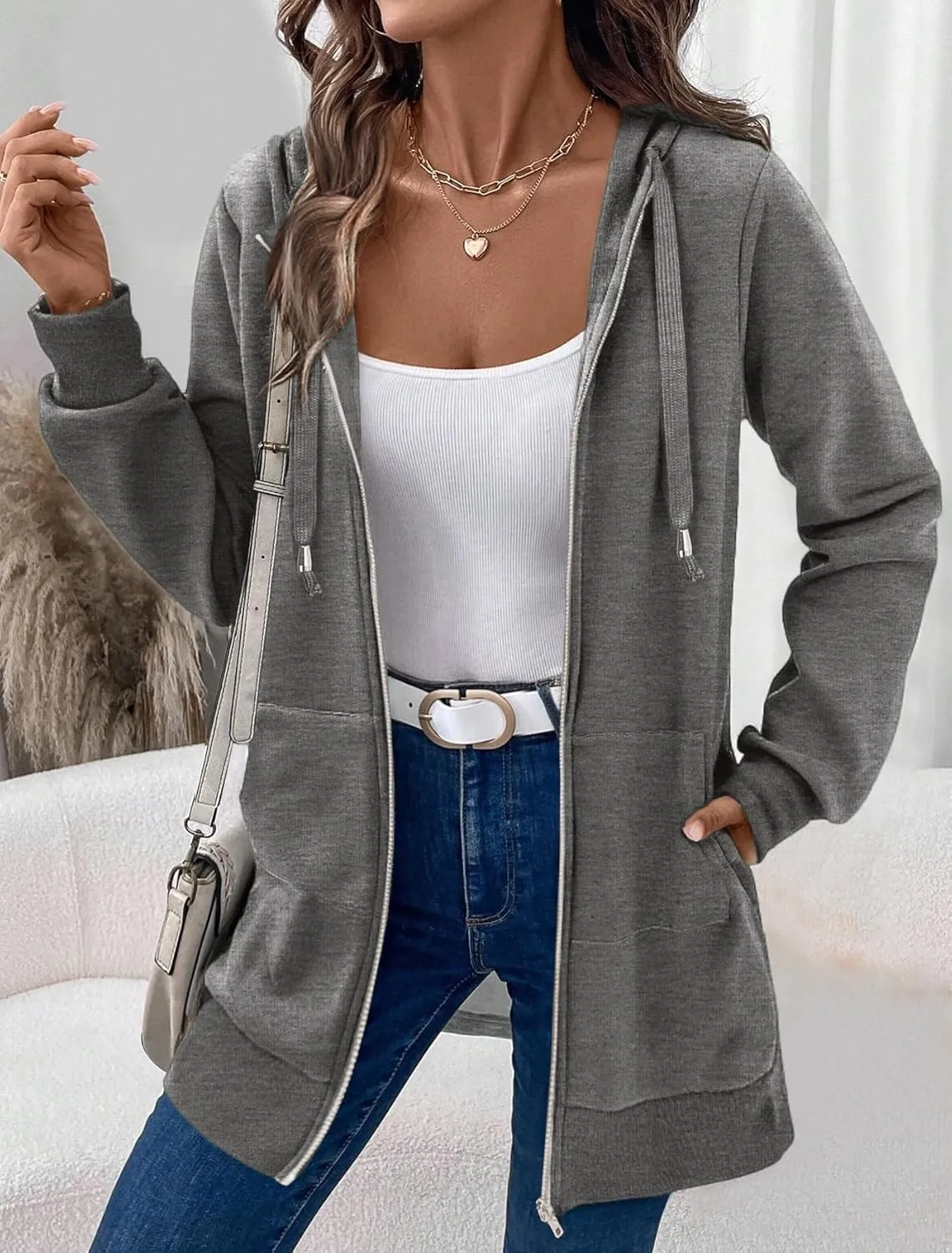 Zeagoo Zip Up Hoodies For Women Long Sleeve Oversized Sweatshirts Casual Lightweight Fleece Jackets With Pockets