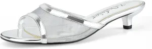 Z.Oufeier Women's Mesh Low Kitten Heeled Slide Sandals Round Open Toe Slip On Mules For Party Dress Wedding