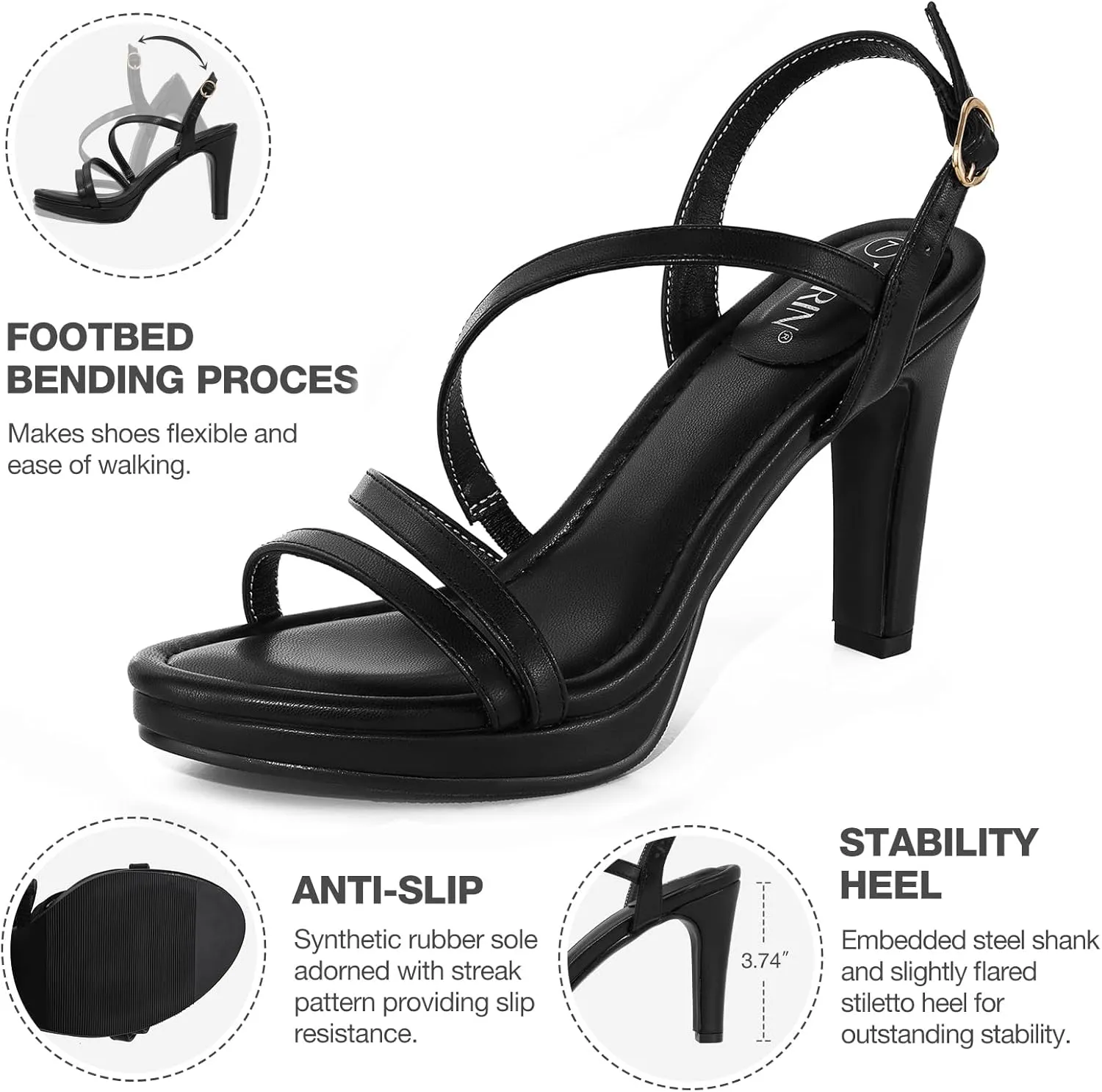 ZURIN Women's Strappy Heels Open Toe High Heeled Sandals Platform Stiletto Dress Sandals Comfortable Dressy Shoes for Summer Bridal Party Prom